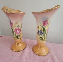 Nice Pair Vintage Fluted Ceramic Vases