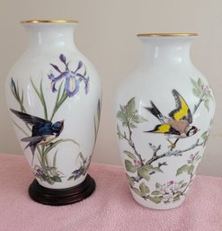 Pair Franklin Porcelain Limited Edition 'The Woodland Bird Vase's'