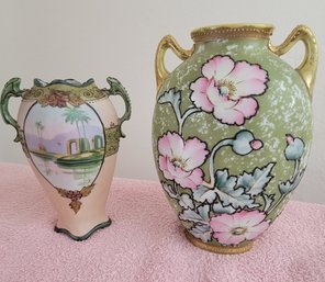 Two Small Twin Handled Nippon Vases