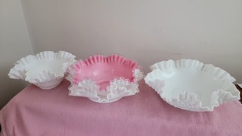 Four Milk Glass Fluted Dishes