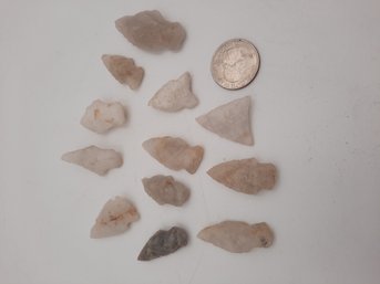 Lot Of 12 Antique To Neolithic Native American Quartz Points