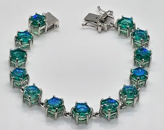 Peacock Quartz Link Bracelet In Platinum Over Sterling