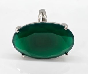 Green Onyx Ring In Platinum Over Sterling