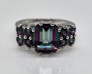Multi-color Quartz, Rhodium Over Sterling Ring
