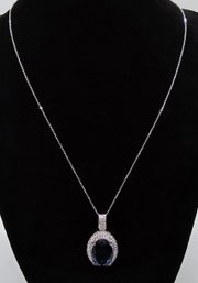 Amazing Premium London Blue Topaz, White Zircon Pendant Necklace In Platinum Over Sterling