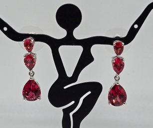 Padparadscha Sapphire Drop Earrings In Platinum Over Sterling