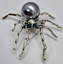 Cool Spider Brooch With Faux Grey Pearl Body
