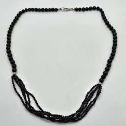 Black Spinel, Shungite Beaded Necklace In Sterling