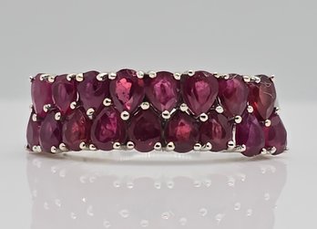Ruby (FF) 2 Row Band Ring In Platinum Over Sterling
