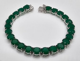 Green Onyx Tennis Bracelet In Platinum Over Sterling
