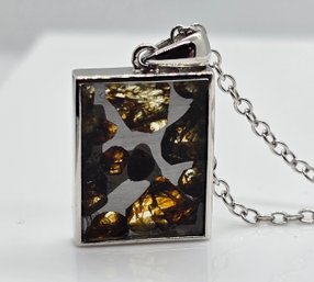 Wonderful Pallasite Pendant Necklace In Rhodium Over Sterling