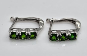 Chrome Diopside Earrings In Platinum Over Sterling