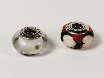 2 PANDORA  Red And White STONE Sterling Silver .925   Charms