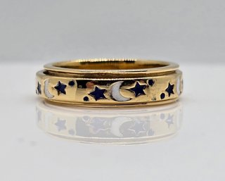 Size 6 Yellow Gold Over Sterling Moon And Star Spinning Ring