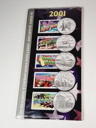 2001 State Quarters & Stamps Greetings From America -UNC & MNH COA Un-opened