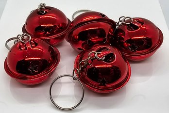 Five Handmade Large Red Bell Keychains