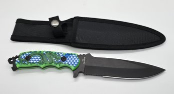 Dragon Printed Pattern Non-folding Knife With Stainless Steel Black Blade & Sheath