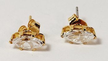 2 Carat CZ Gold Plated Stud Earrings New In Case