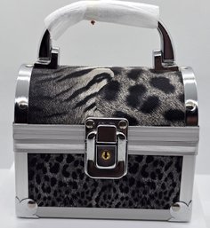 Black Faux Leather Leopard Pattern Aluminum 2 Layer Jewelry Organizer