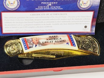 American Mint Collectible -  Donald Trump Knife 'Make America Great' 24kt Gold Plated Pocket