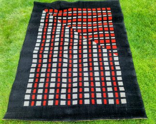 Woolmark Mid-Century Style Black And Red Checkered Wool Rug From Denmark