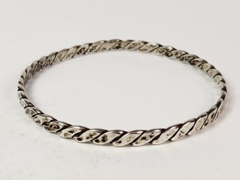 Vintage Sterling Silver Serpentine Design Solid Bangle Bracelet