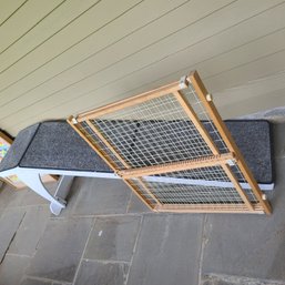 White Wooden Ramp With Carpet Treads And Retractable Pet Gate For Doorway