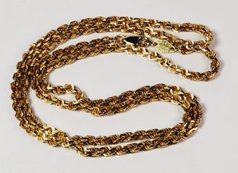 14k Yellow Gold Israel Made Rope Chain Link Necklace ....wow