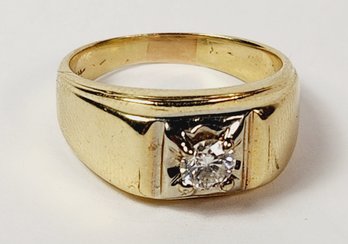 Vintage Italian 14k Yellow Gold Solid Diamond Ring
