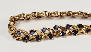 Beautiful 14k Yellow Gold Amethyst/Sapphire Stone Layered Chain Link Bracelet