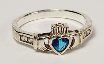 Vintage Bright Blue Topaz Heart Irish Claddagh Ring