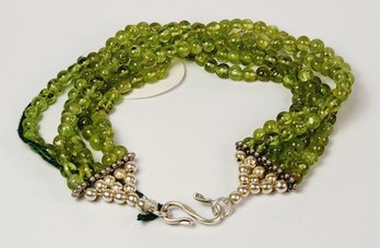 New Sterling Silver Natural PERIDOT Green Stone Layered Beaded  Bracelet