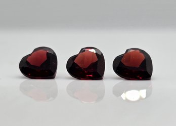 3 Red Garnet Hearts