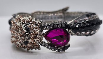 Multicolor Austrian Crystal Dragon Bangle Bracelet In Silvertone
