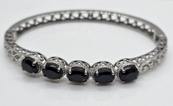 Black Spinel Bangle Bracelet In Stainless Steel