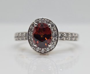 Red Zircon, White Zircon Ring In Yellow Gold & Platinum Over Sterling