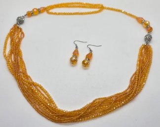 Faux Orange Diamond Beaded Multi Wear Detachable Necklace And Silvertone