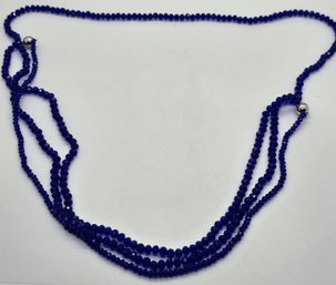 Faux Blue Diamond Beaded Multi Wear Detachable Necklace In Silvertone