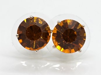 Topaz Color Crystal Solitaire Stud Earrings In Sterling
