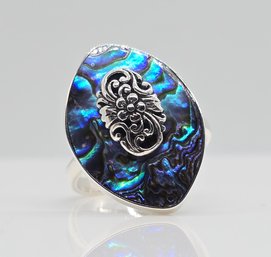 Abalone Shell Solitaire Ring In Sterling