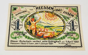 Antique.... 1921s Notgeld  1 Mark Bank Note  German For 'emergency Money' UNC Condition