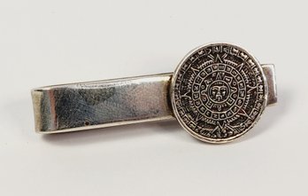 Vintage Mexican Sterling Silver Mayan Calendar Money/tie Clip
