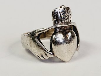 Vintage Large Solid Sterling Silver Irish Claddagh Ring