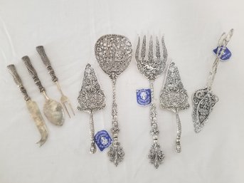 Vintage Handcrafted Silverplate Serving Utensils Set & Small Silea Set