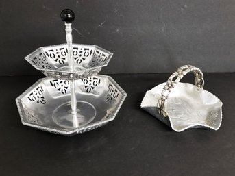Vintage Aluminum Rodney Kent Candy Dish & Two Tiered Tray By Thames Japan