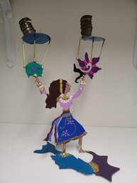 Unique Colorful  Whimsical Metal Double Candle Holder