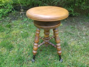 Antique 1900's Victorian Charles Parker Glass Ball & Claw Feet Adjustable Height Piano Stool