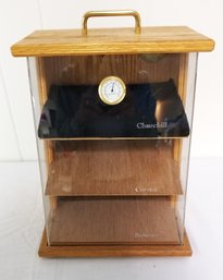 Vintage Wood & Glass Three Shelf Table Top Humidor Cabinet With Keys