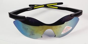 New Black Rimless Blue To Yellow Reflective Sport Sunglasses