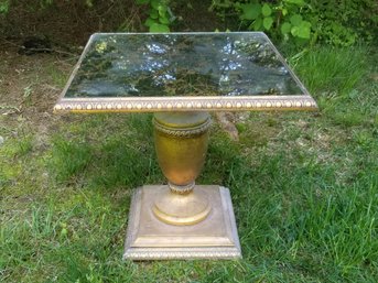 MCM Giltwood Pedestal Side Table With Mirrored Top